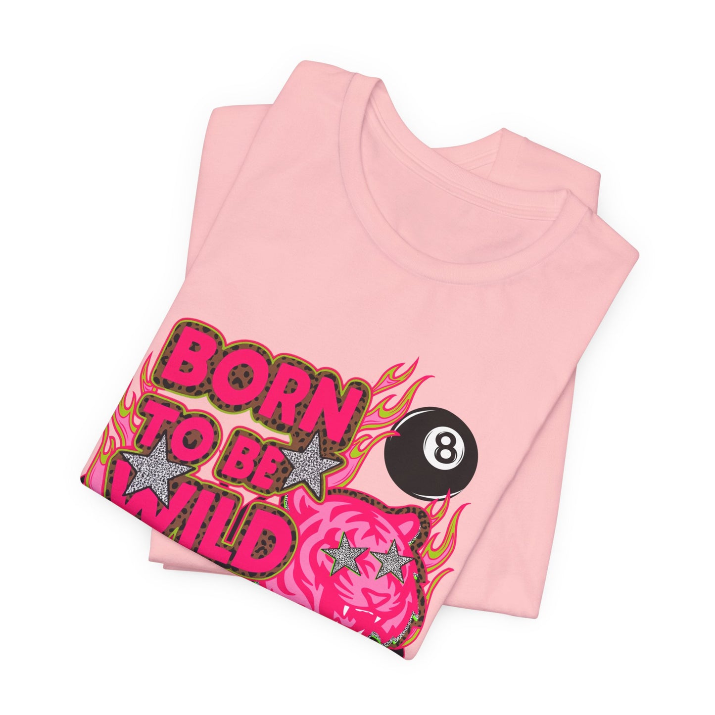 Born to Be Wild Tee — Pink Flaming Skull & 8-Ball Graphic T-Shirt