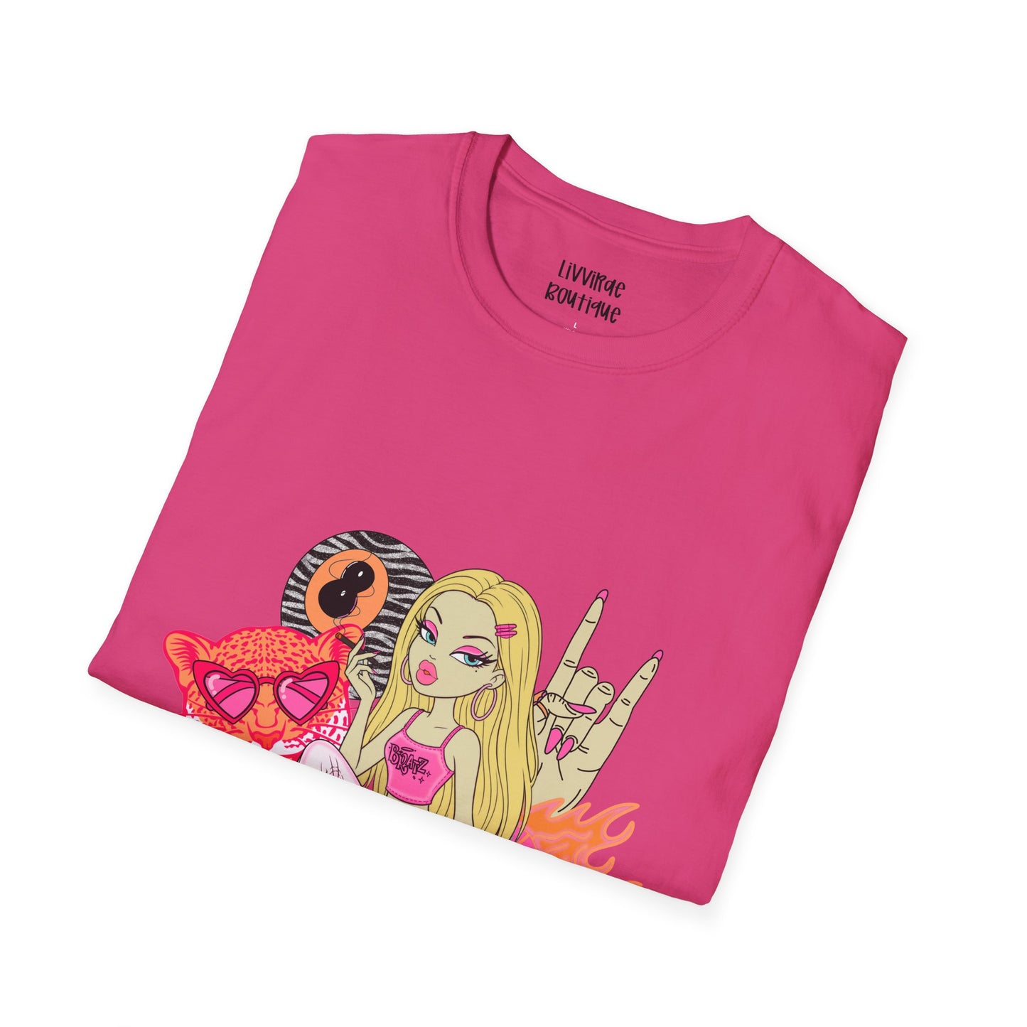 Graphic T-Shirt — Cute Punk Girl Illustration with Dice, Roller Skate & Flaming Heart