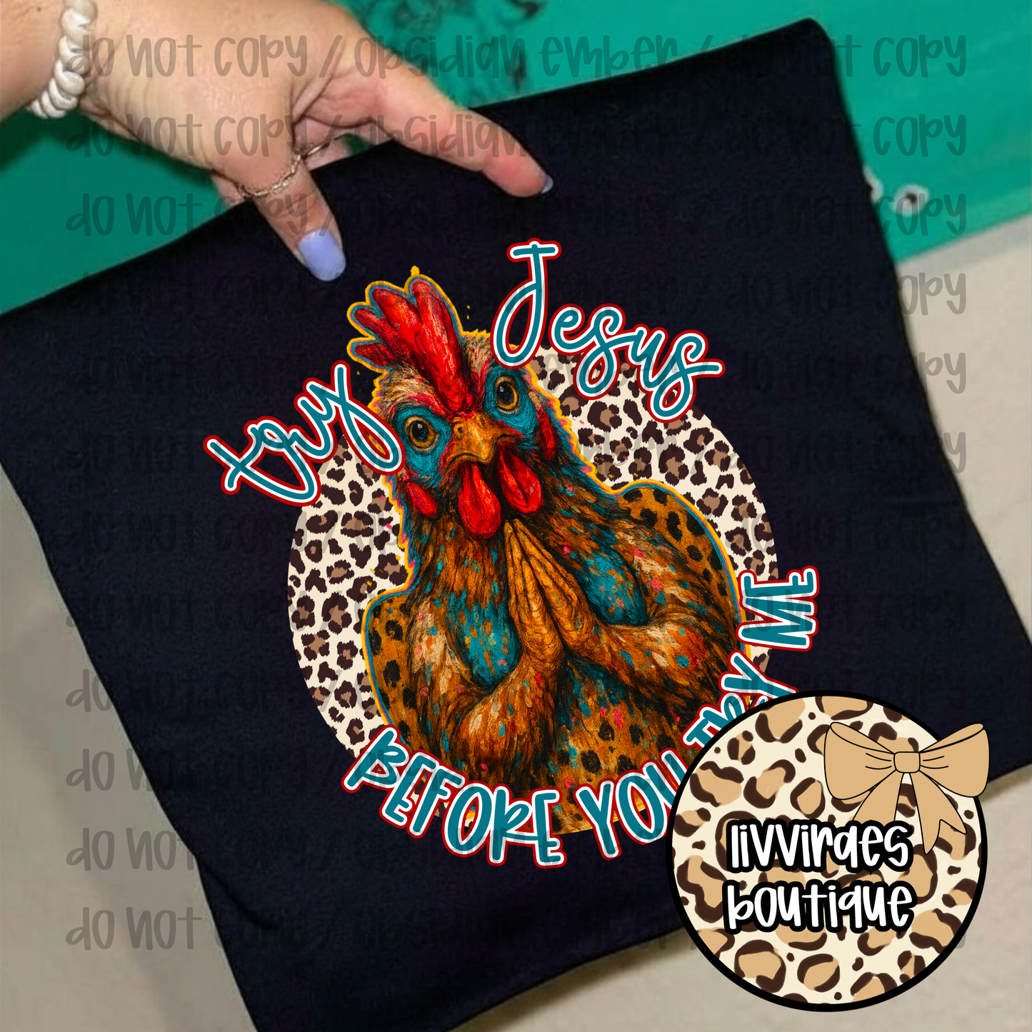 Praying Rooster T-Shirt — "Pray Jesus Before You Layin'" Christian Farmhouse Tee