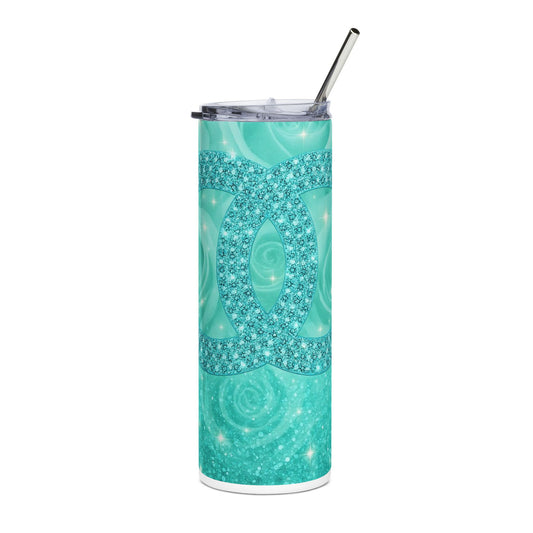 Aqua Sparkle Tumbler — 20oz Stainless Steel Gem-Pattern Travel Cup