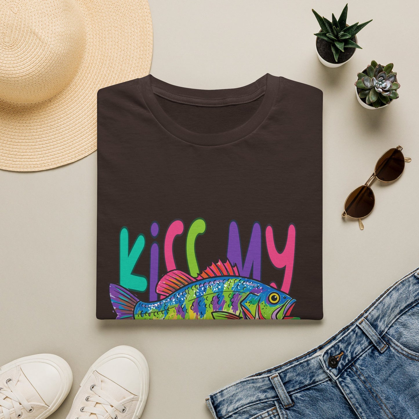 Kiss My Bass T-Shirt — Colorful Retro Fishing Tee for Anglers