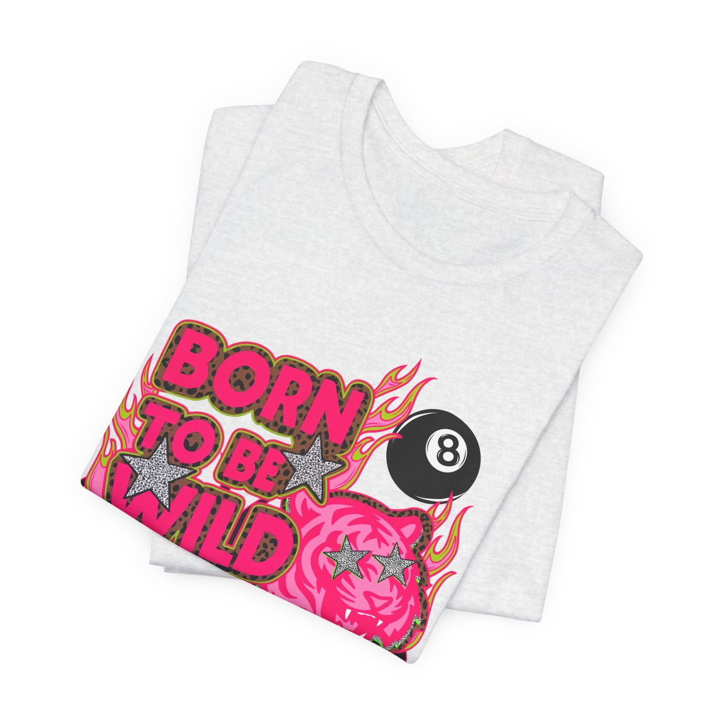 Born to Be Wild Tee — Pink Flaming Skull & 8-Ball Graphic T-Shirt