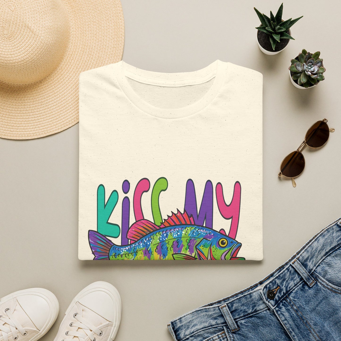 Kiss My Bass T-Shirt — Colorful Retro Fishing Tee for Anglers