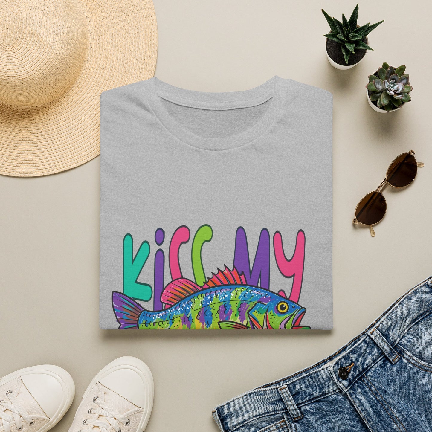 Kiss My Bass T-Shirt — Colorful Retro Fishing Tee for Anglers