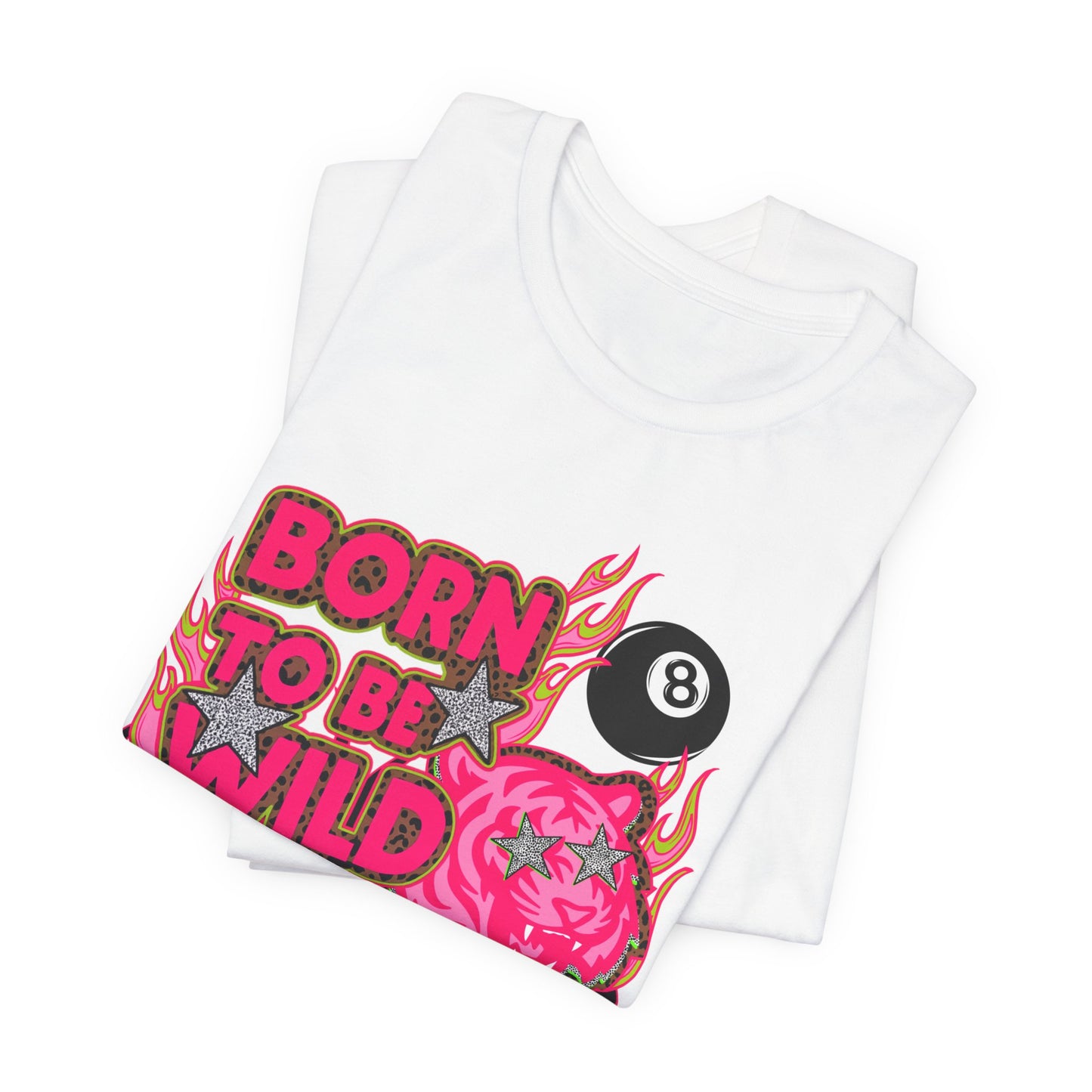 Born to Be Wild Tee — Pink Flaming Skull & 8-Ball Graphic T-Shirt