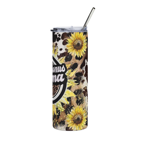 Mama Tumbler 20oz Stainless Steel - 'Bonus Mama' Sunflower Leopard Travel Cup
