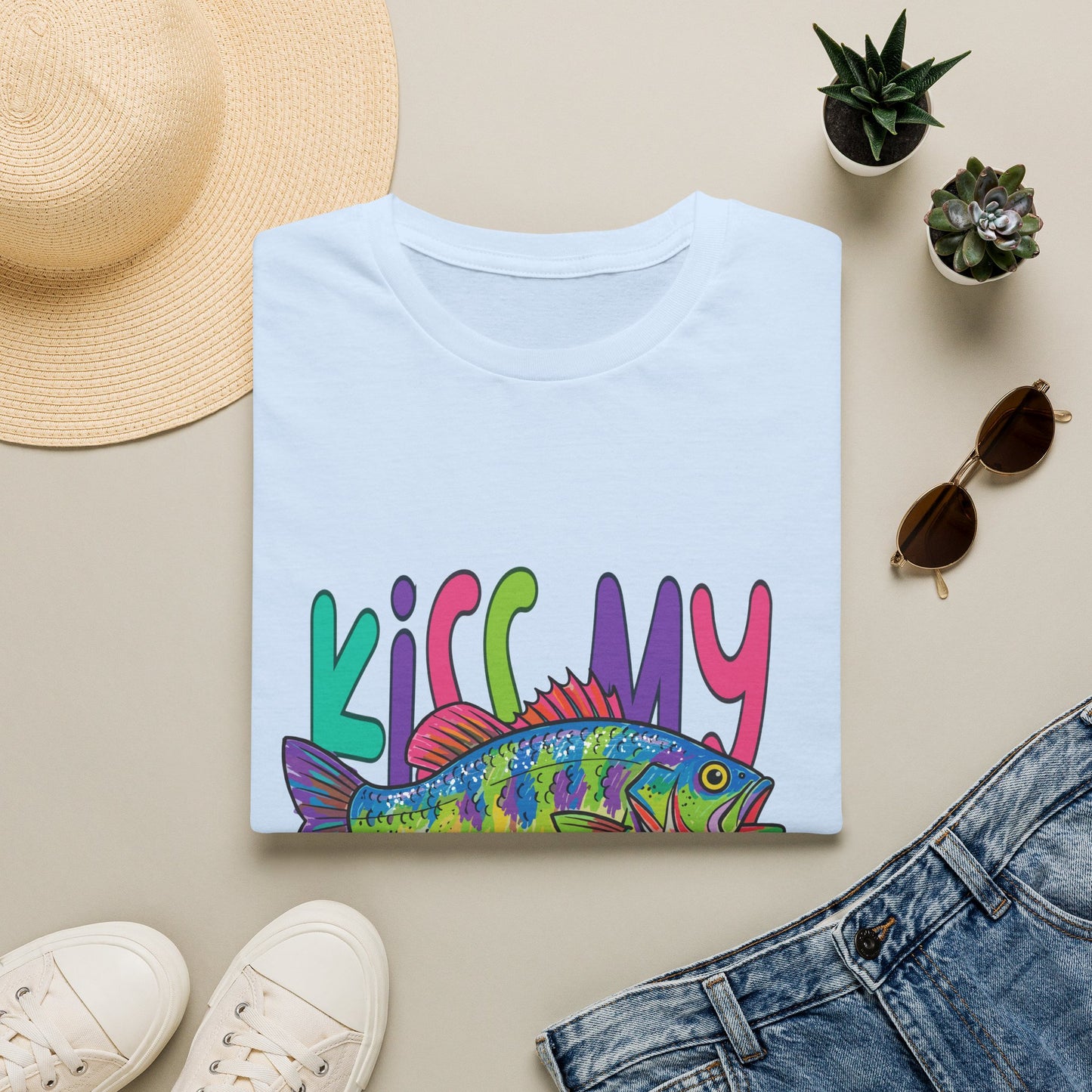 Kiss My Bass T-Shirt — Colorful Retro Fishing Tee for Anglers