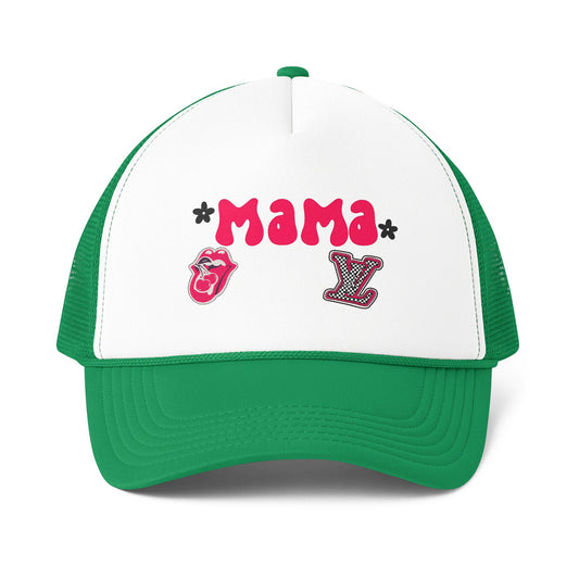 Mama Graphic Trucker Hat — Retro Rock Patch Mesh Cap