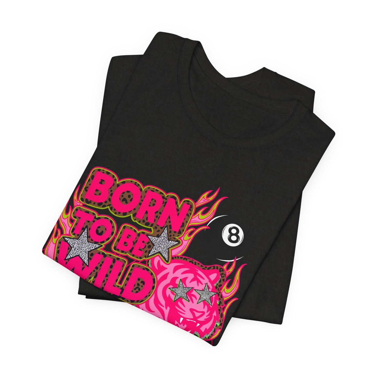 Born to Be Wild Tee — Pink Flaming Skull & 8-Ball Graphic T-Shirt