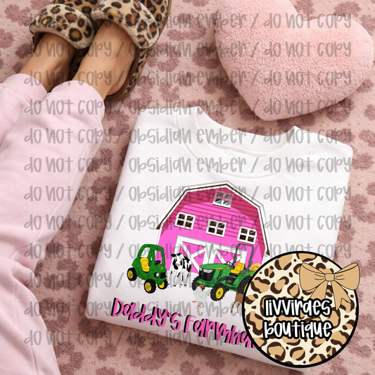 Kids Tee — Pink Barn Tractor Design (Dad's Little Farmer)