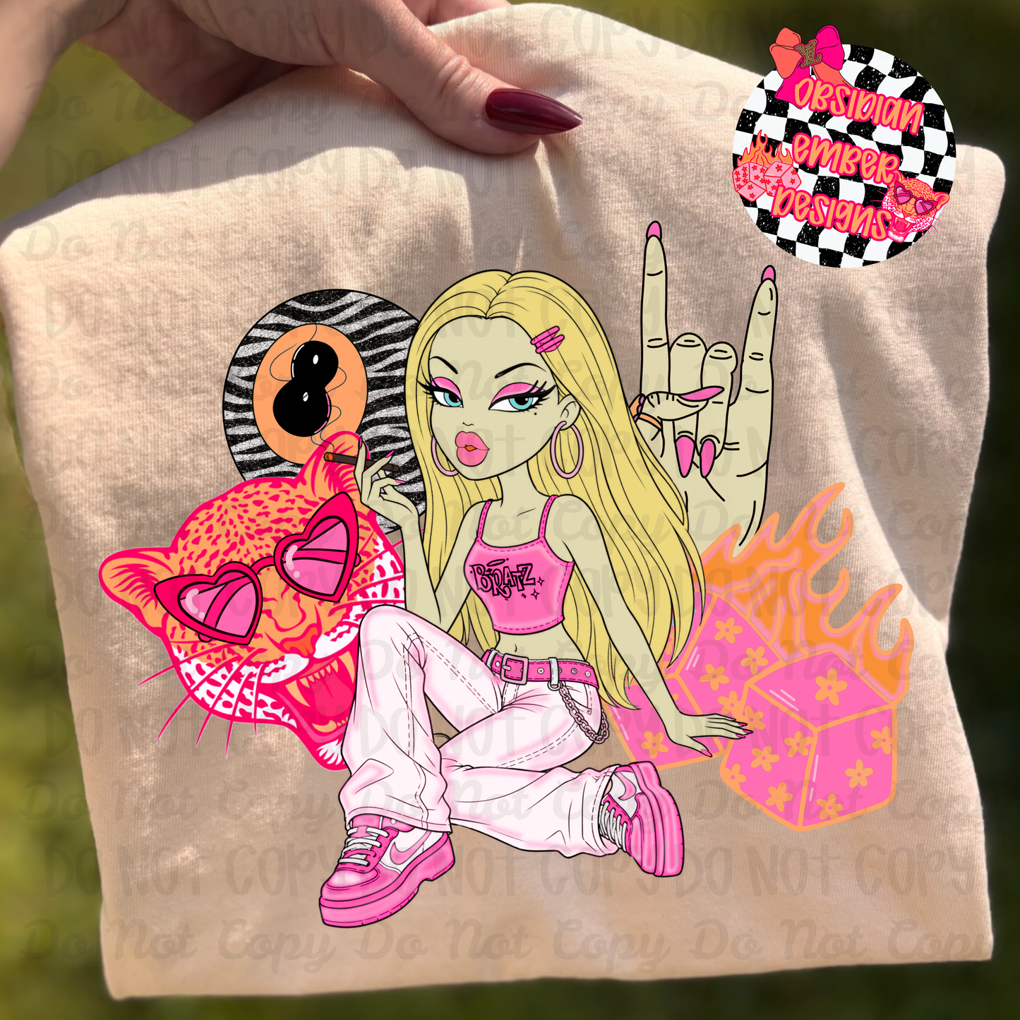 Graphic T-Shirt — Cute Punk Girl Illustration with Dice, Roller Skate & Flaming Heart