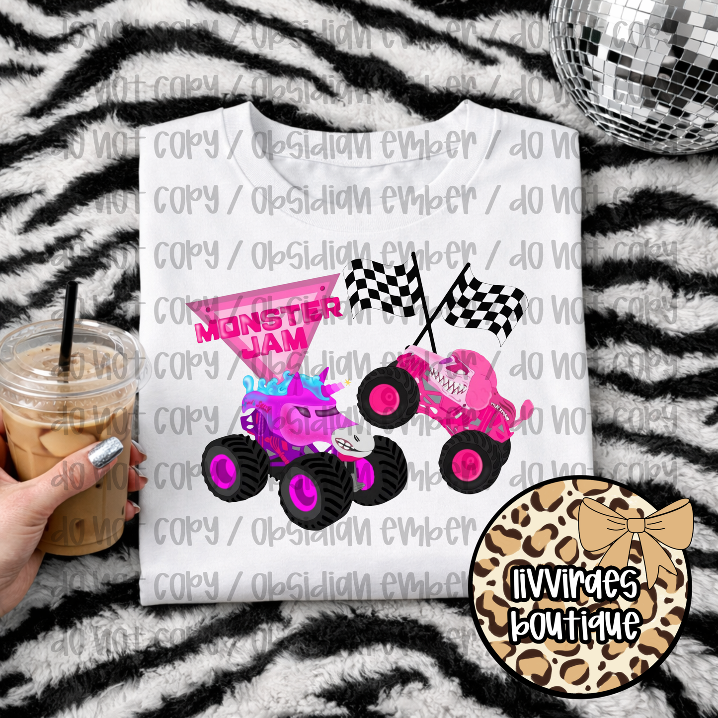 Kids Monster Truck Tee – Pink "Racing Team" Graphic