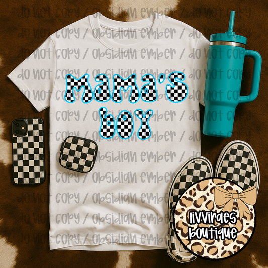 Mama's Boy Kids T‑Shirt — Cute Blue Patterned Text Shirt for Toddler Boys