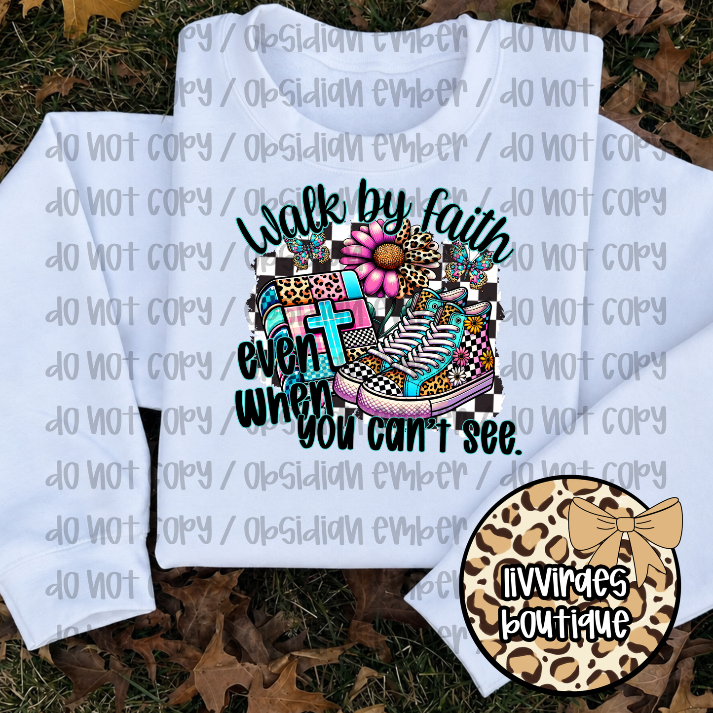 Faith Walk T-Shirt - "Walk by Faith Even When You Can't See" Christian Tee with Colorful Cross & Sneakers Design