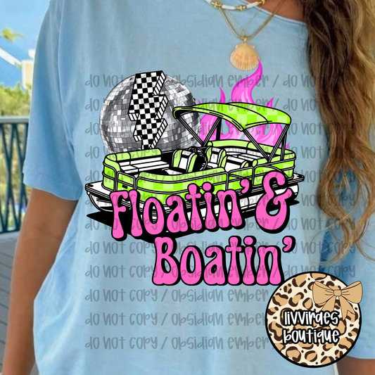 Floatin' & Boatin' Graphic Tee — Retro Neon Pontoon Party Shirt