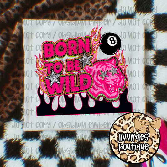 Born to Be Wild Tee — Pink Flaming Skull & 8-Ball Graphic T-Shirt