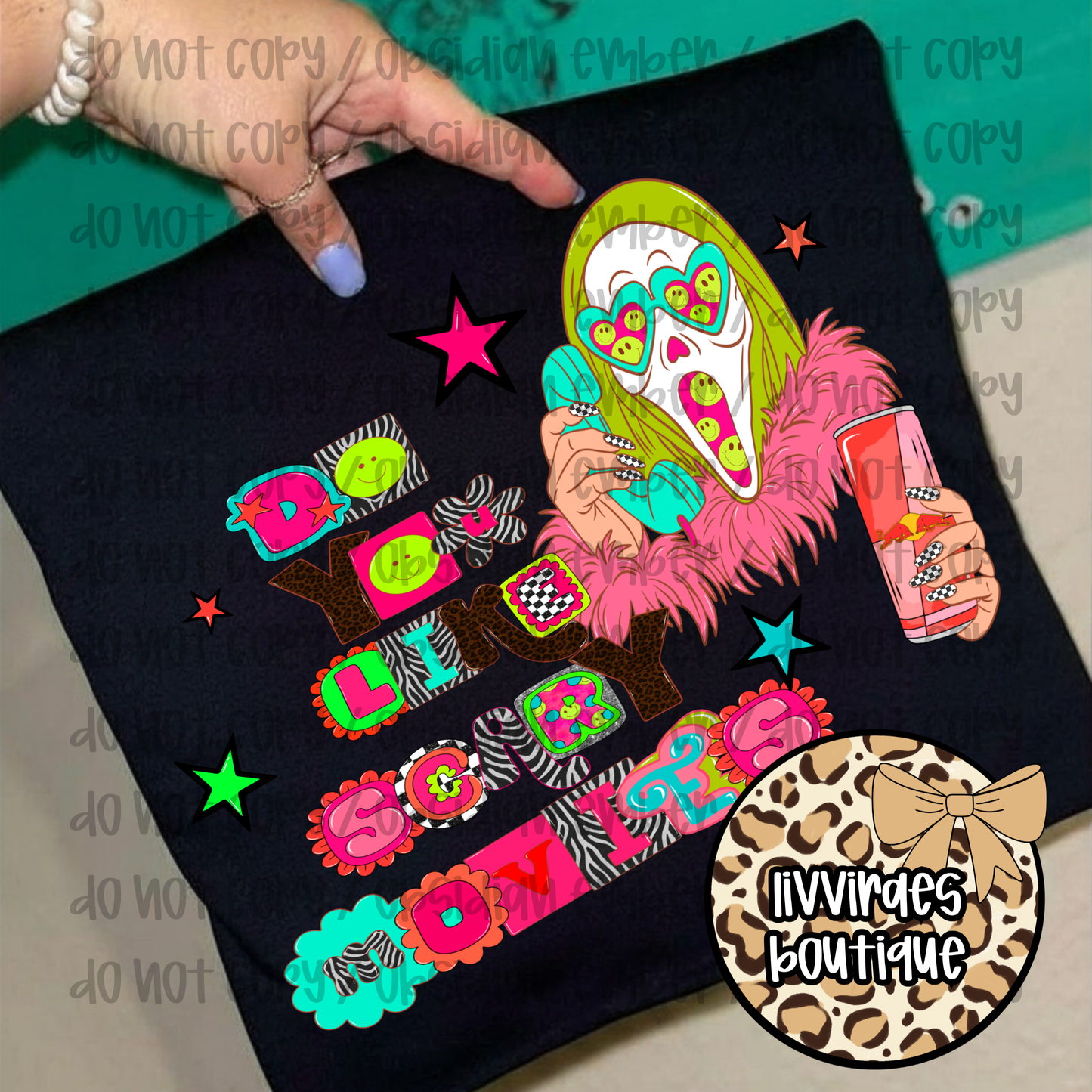 Funny Clown Tee — “Do You Like Scary Movies?” Retro Neon Horror Movie T‑Shirt