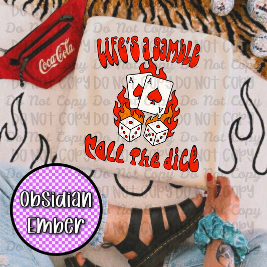 Life's a Gamble T-Shirt — "Life's a Gamble Roll the Dice" Flaming Cards & Dice Graphic Tee