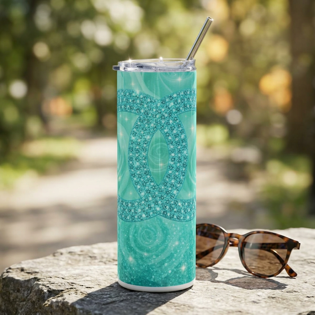 Aqua Sparkle Tumbler — 20oz Stainless Steel Gem-Pattern Travel Cup