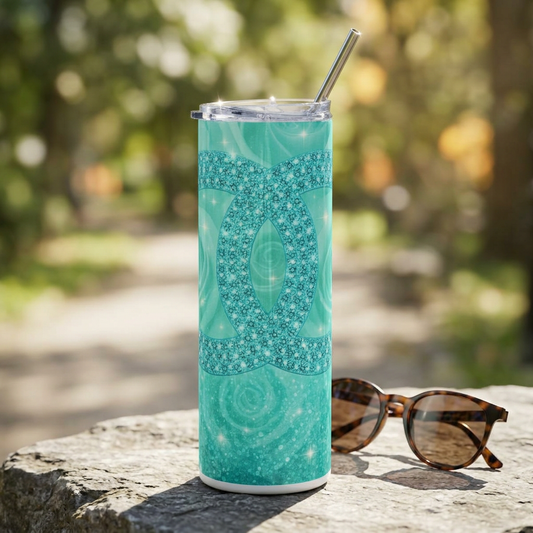 Aqua Sparkle Tumbler — 20oz Stainless Steel Gem-Pattern Travel Cup