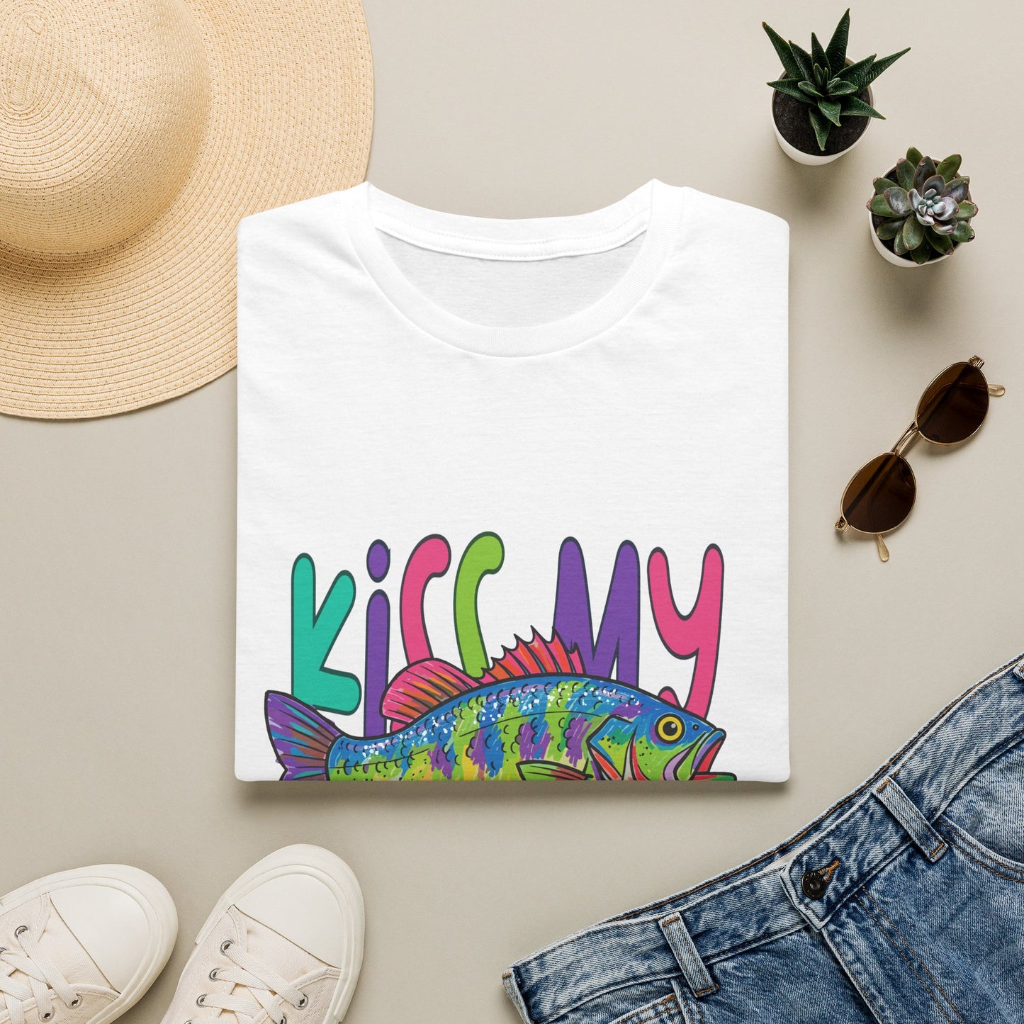 Kiss My Bass T-Shirt — Colorful Retro Fishing Tee for Anglers