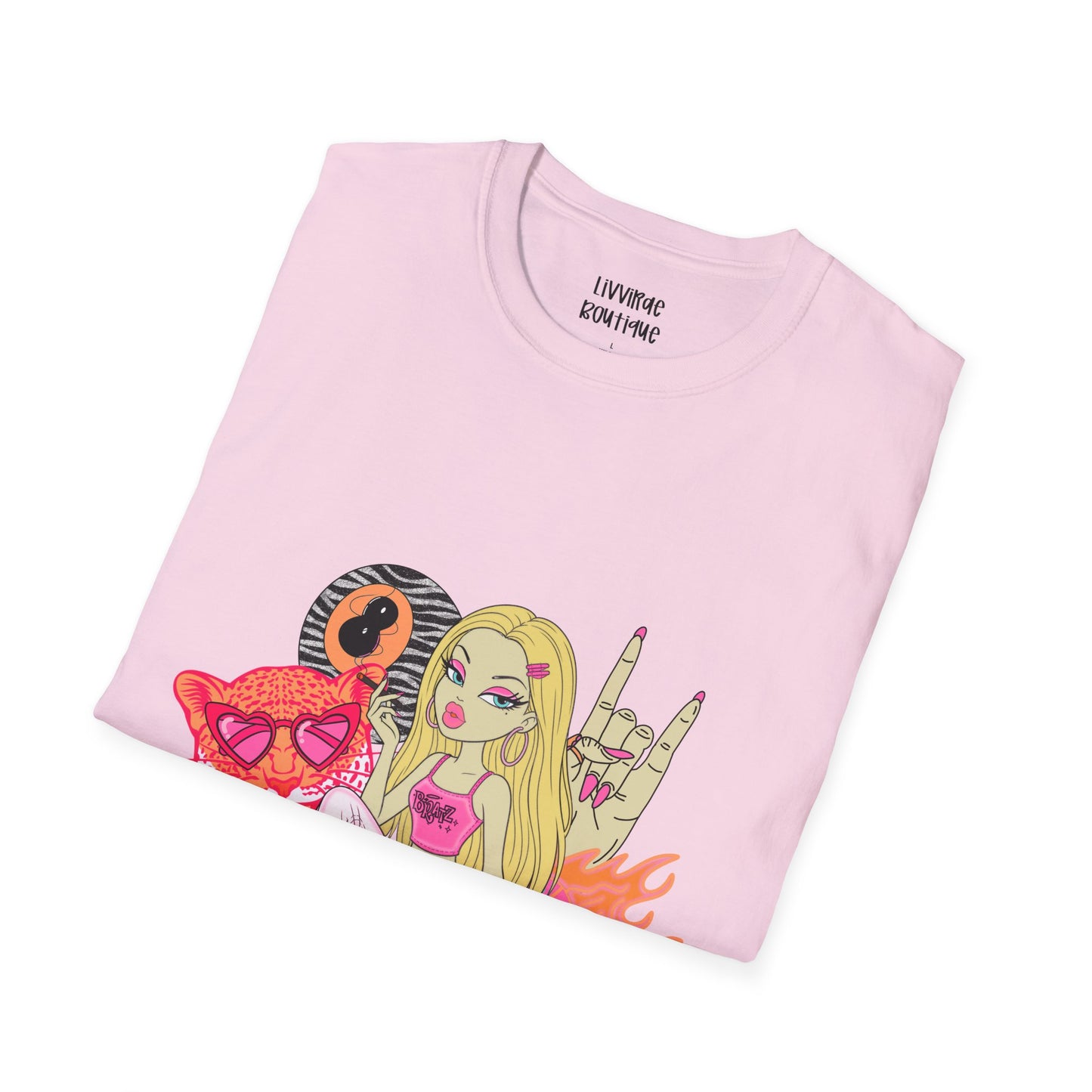 Graphic T-Shirt — Cute Punk Girl Illustration with Dice, Roller Skate & Flaming Heart