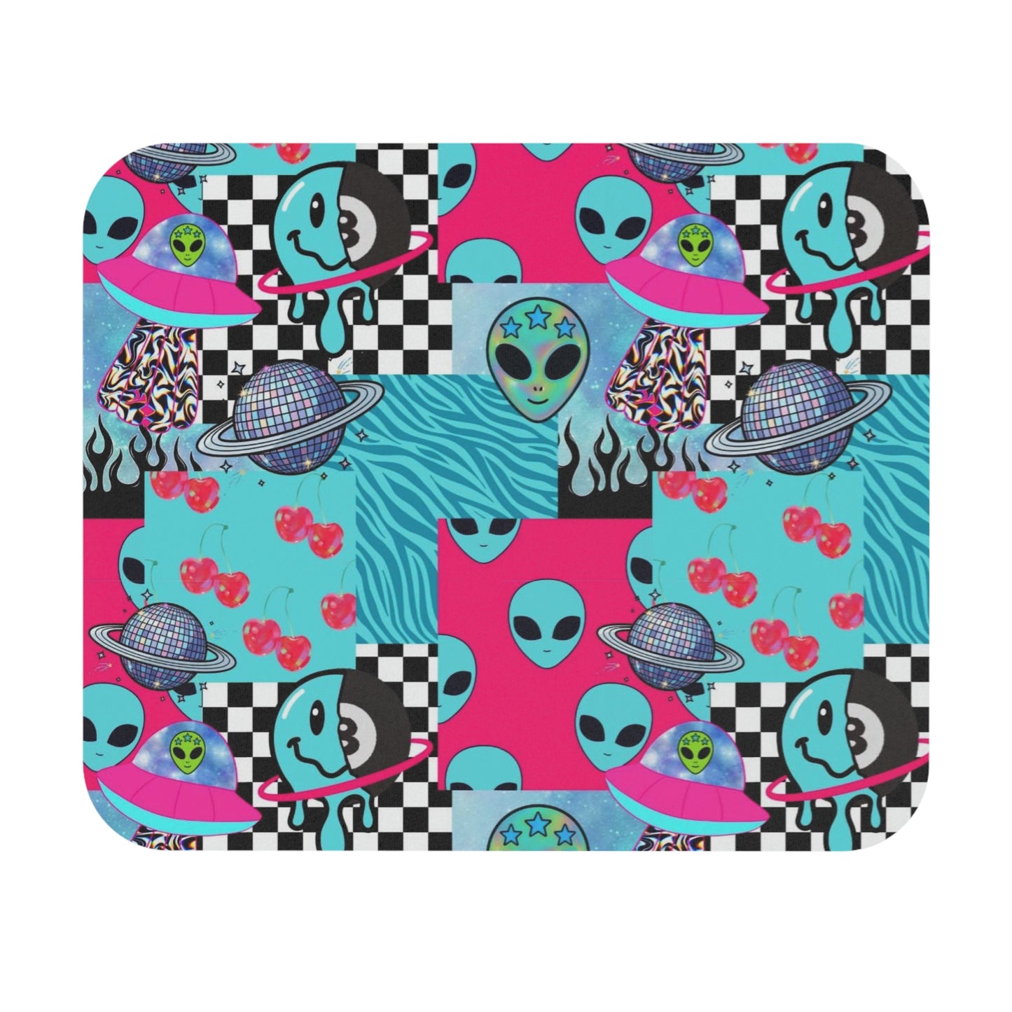 Retro Alien Pattern Mouse Pad – Neon Y2K UFO Desk Mat