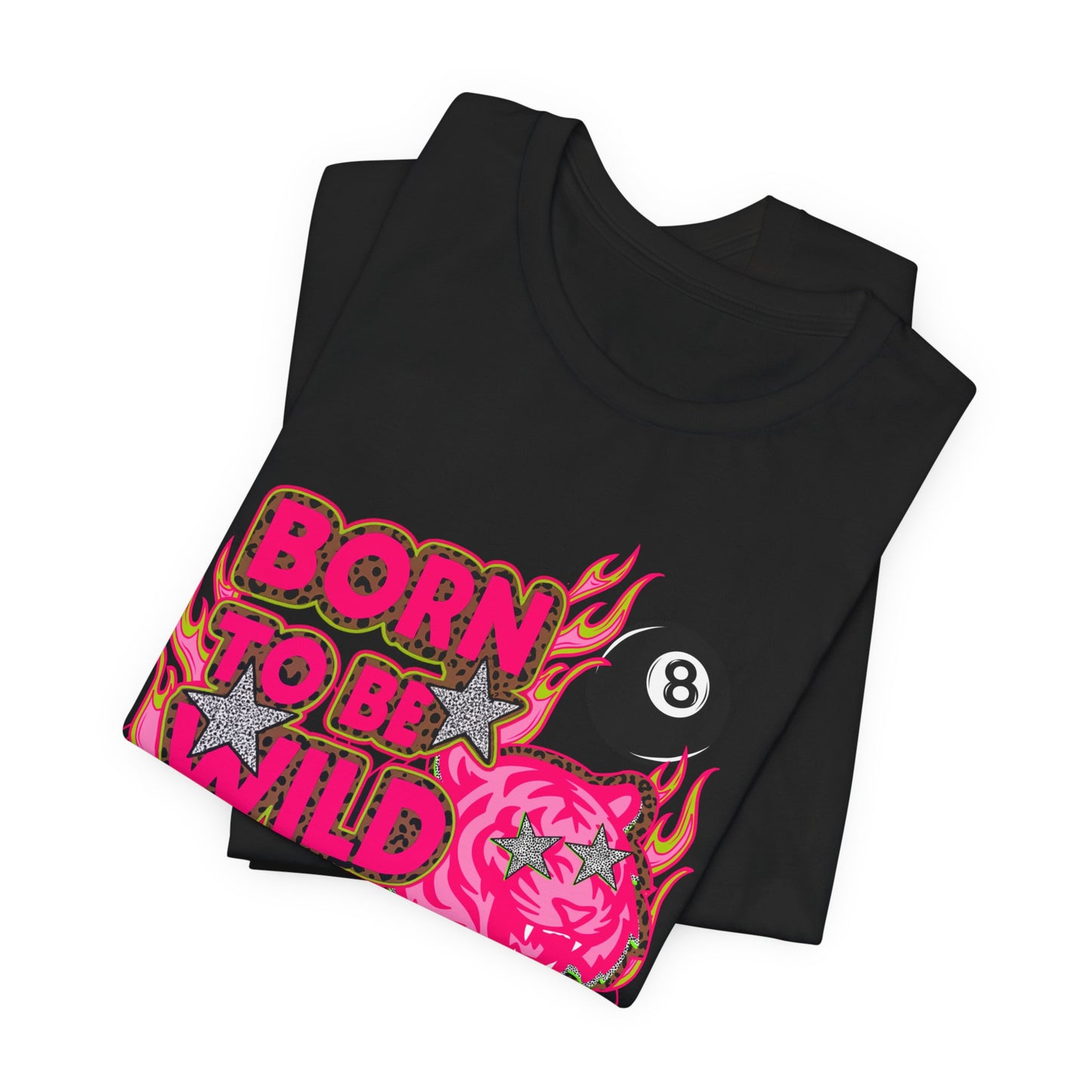 Born to Be Wild Tee — Pink Flaming Skull & 8-Ball Graphic T-Shirt