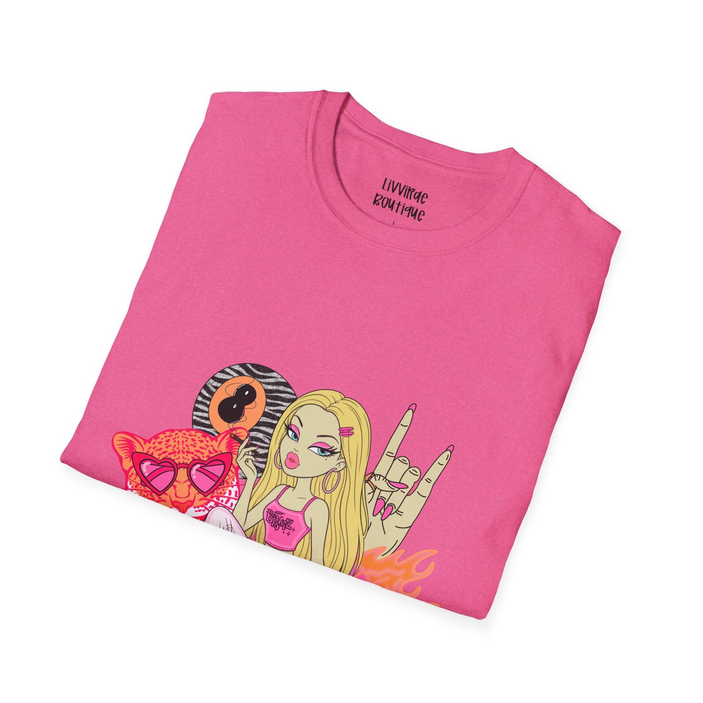 Graphic T-Shirt — Cute Punk Girl Illustration with Dice, Roller Skate & Flaming Heart