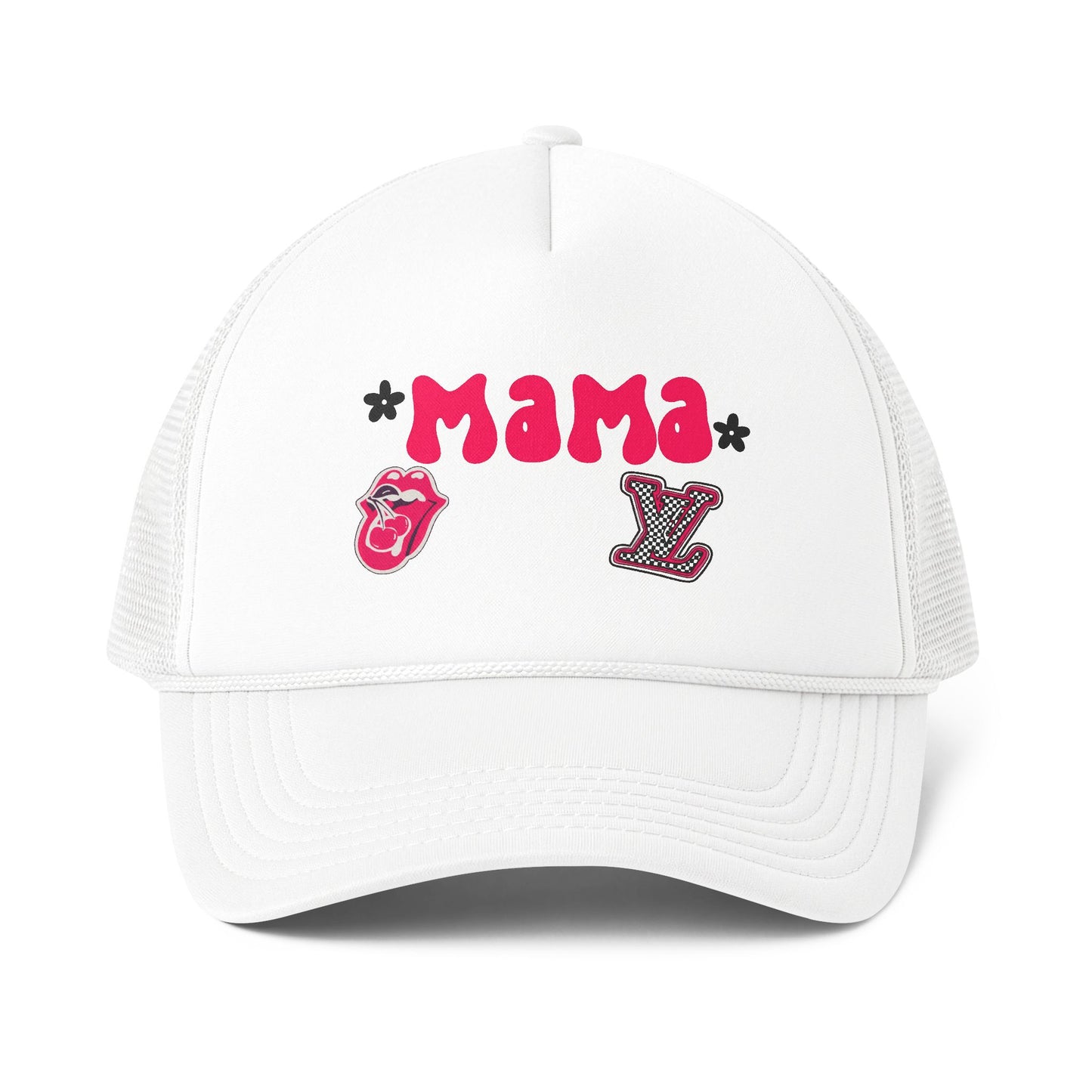 Mama Graphic Trucker Hat — Retro Rock Patch Mesh Cap
