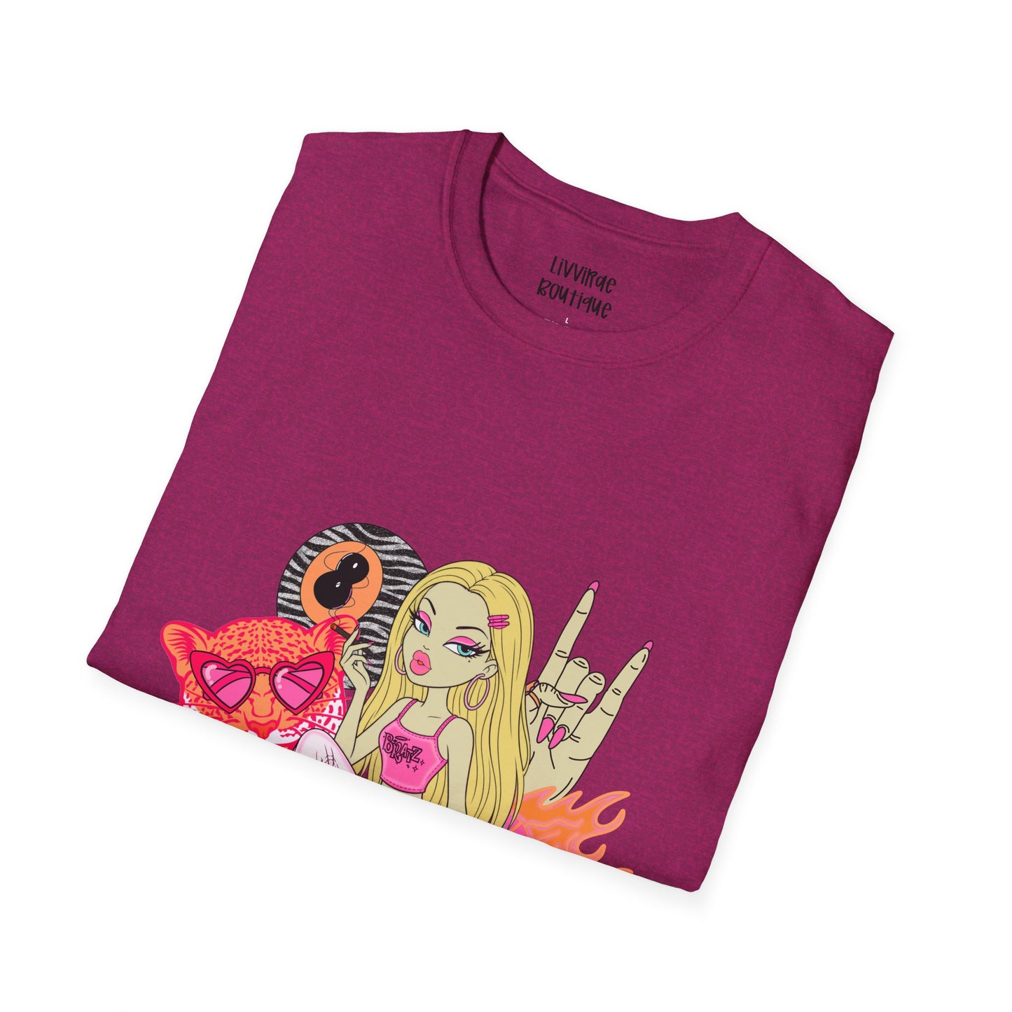 Graphic T-Shirt — Cute Punk Girl Illustration with Dice, Roller Skate & Flaming Heart