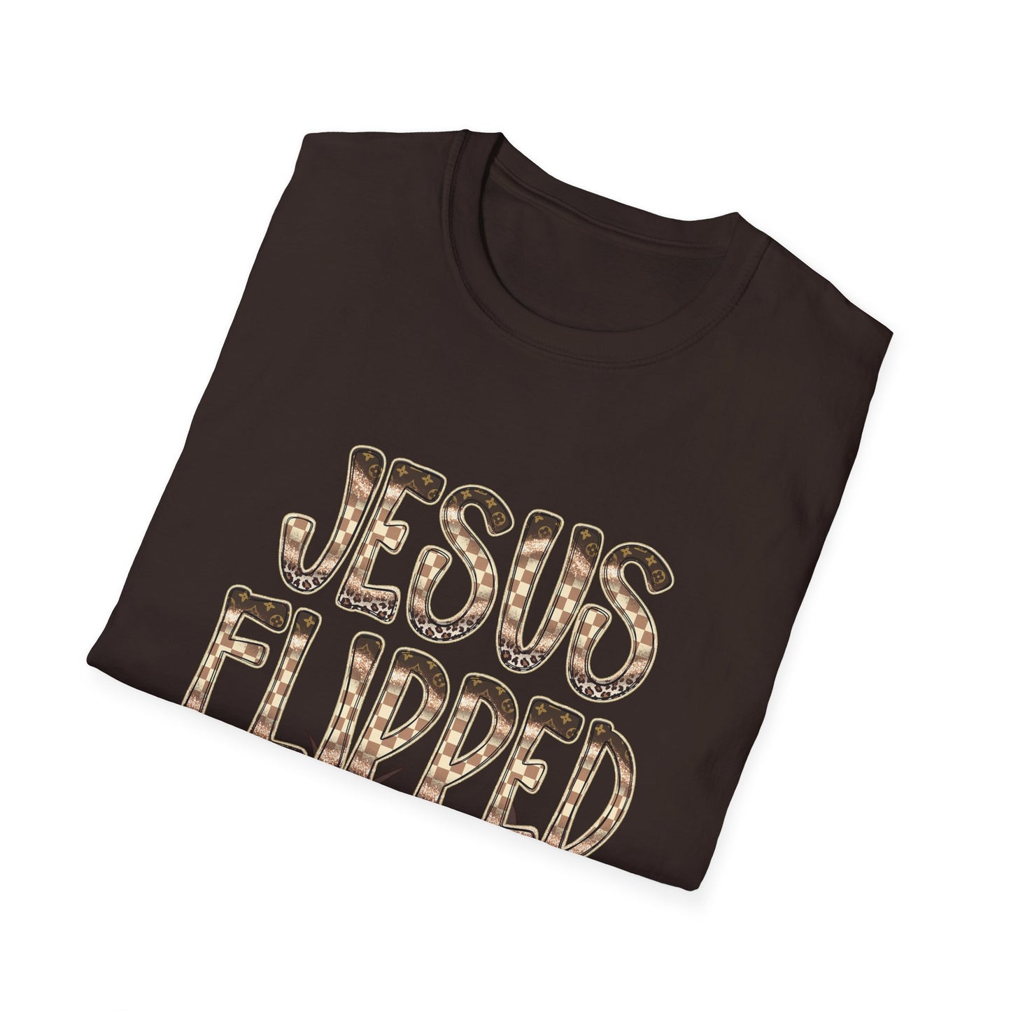 Christian Graphic T-Shirt — "Jesus Flipped Tables" Leopard Print Design