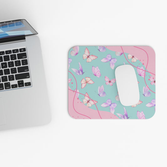 Butterfly Pattern Mouse Pad — Pastel Pink & Mint Desk Mat for Women, Cute Floral Office Gift