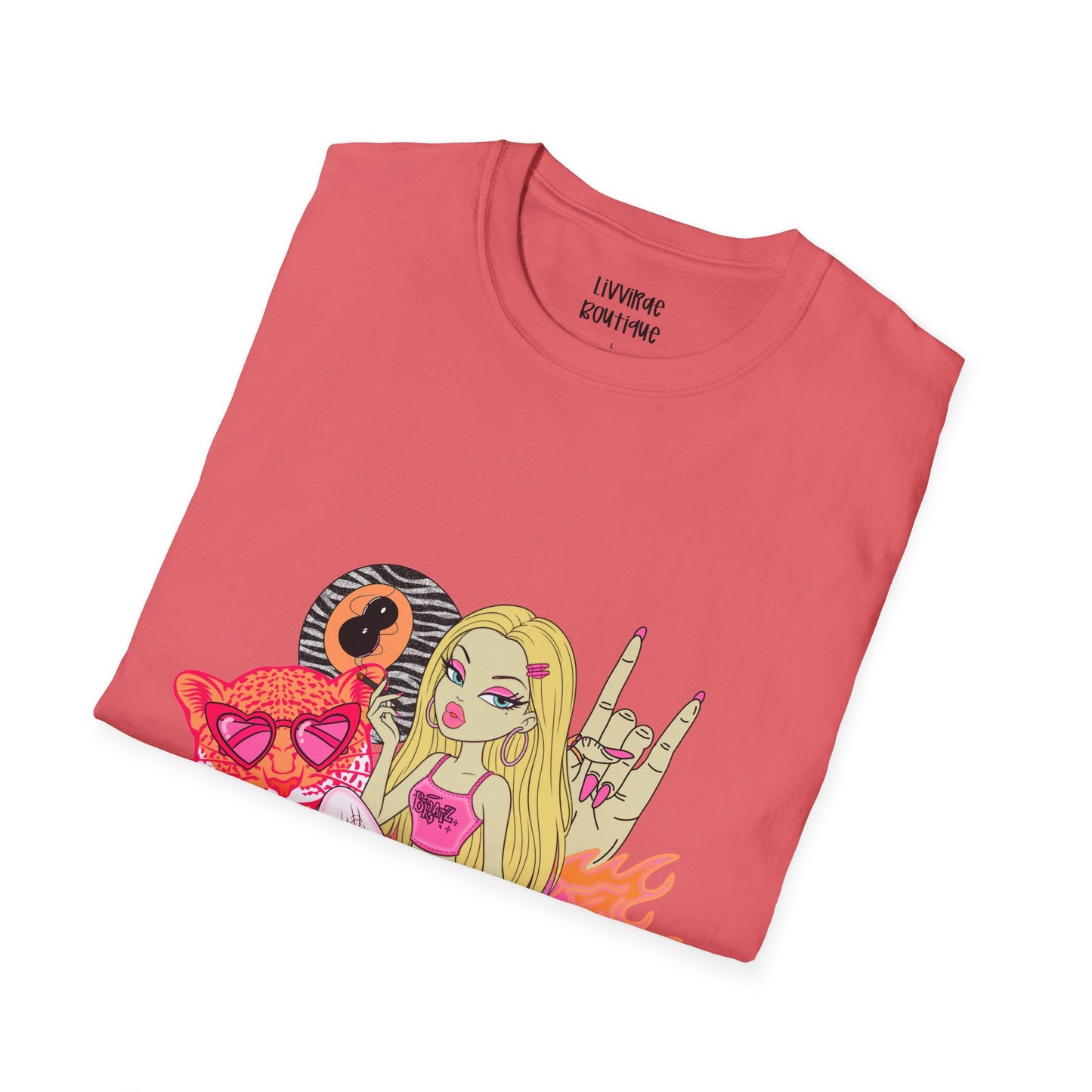 Graphic T-Shirt — Cute Punk Girl Illustration with Dice, Roller Skate & Flaming Heart