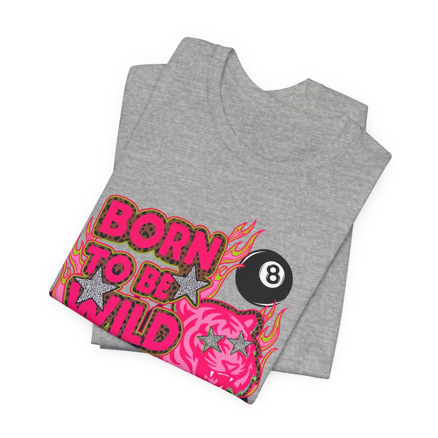 Born to Be Wild Tee — Pink Flaming Skull & 8-Ball Graphic T-Shirt