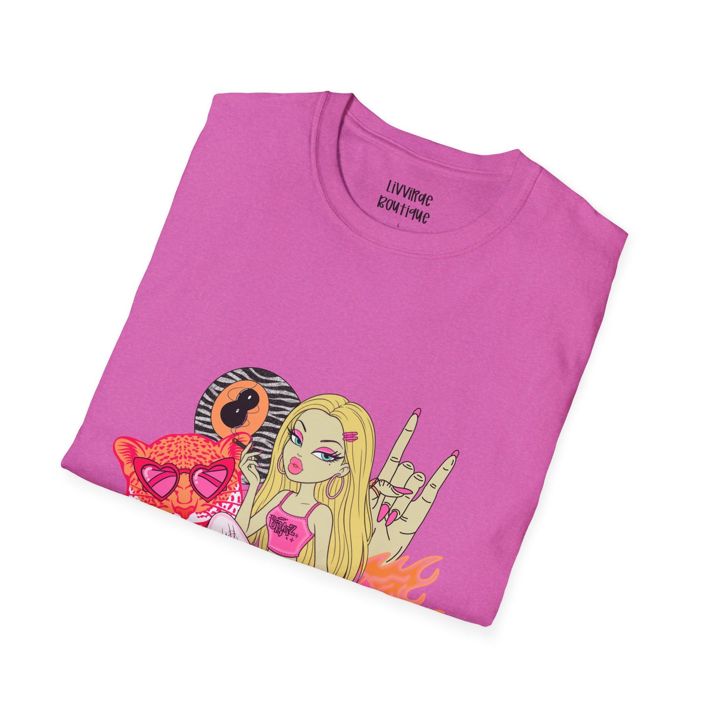 Graphic T-Shirt — Cute Punk Girl Illustration with Dice, Roller Skate & Flaming Heart