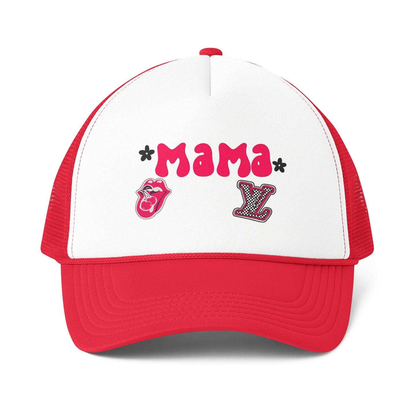 Mama Graphic Trucker Hat — Retro Rock Patch Mesh Cap