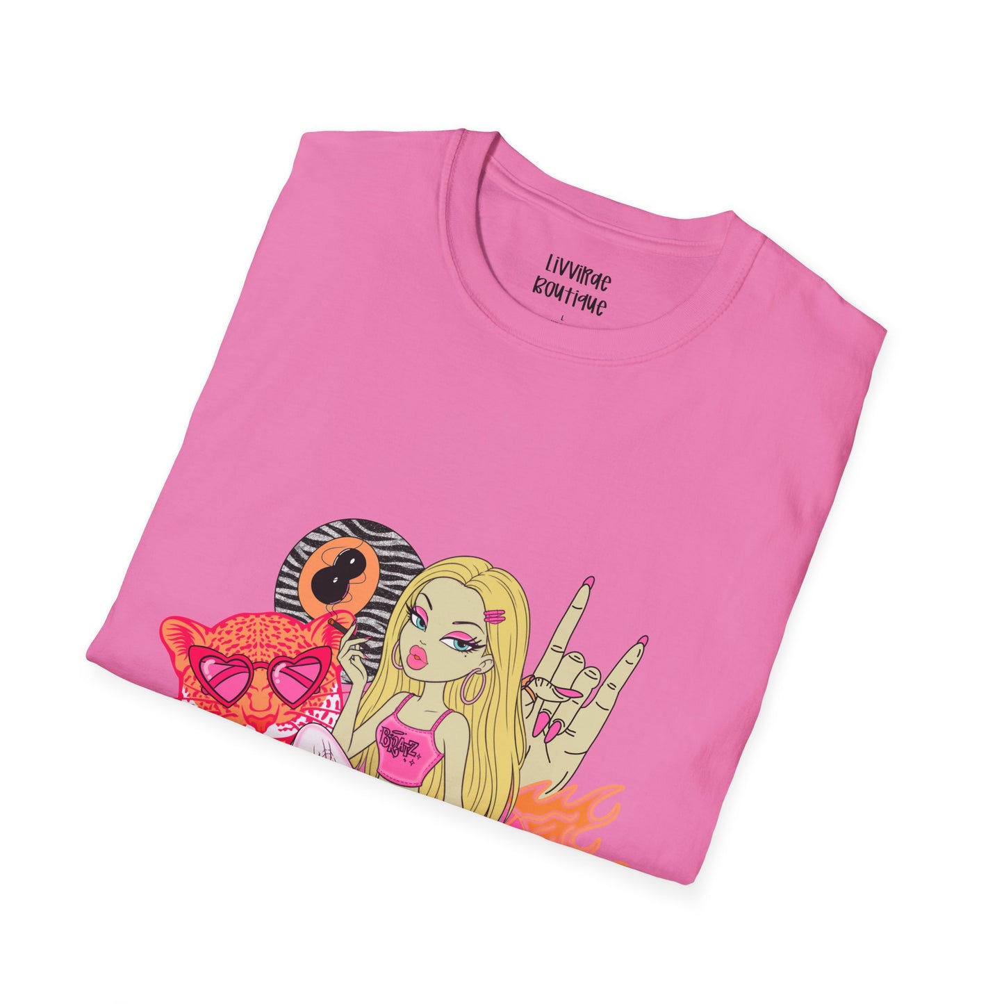 Graphic T-Shirt — Cute Punk Girl Illustration with Dice, Roller Skate & Flaming Heart